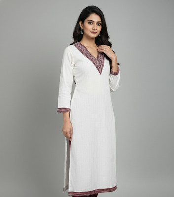 ALKUMA FASHIONS Women Embroidered A-line Kurta(White)