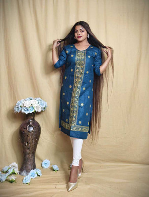 Biswas Style Hub Women Embroidered, Embellished Straight Kurta(Blue)