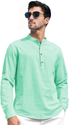 GOD HEART Men Solid Straight Kurta(Silver)