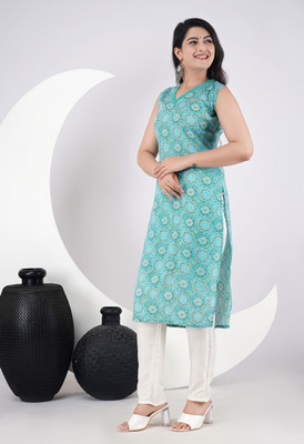 Dagar creation Women Printed A-line Kurta(Light Blue)