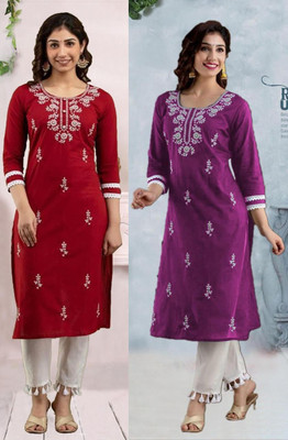 vikshi Women Chikan Embroidery Straight Kurta(Multicolor)