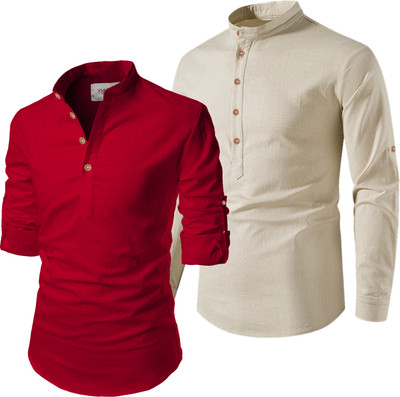 Univibe Men Solid Straight Kurta(Red, Beige)