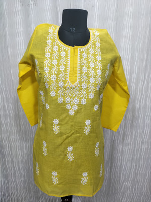 The Chikankari Story Women Embroidered Straight Kurta(Yellow)