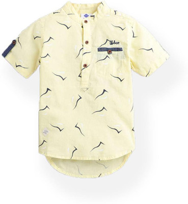 Tonyboy Boys Printed High Low Kurta(Yellow)