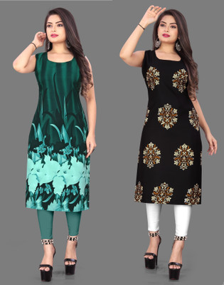 tanvi creation Women Printed Straight Kurta(Green, Black)