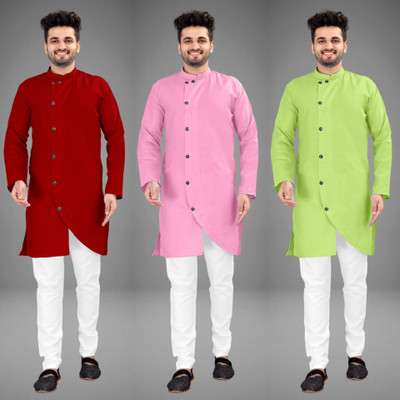 DIAMOND CLUSTER Men Solid Trail Cut Kurta(Multicolor)