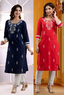 SISTO Women Chikan Embroidery A-line Kurta(Multicolor)