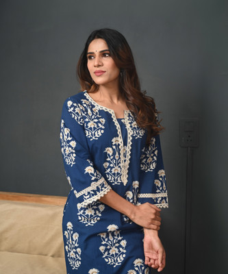 Rimeline Fashion Women Printed A-line Kurta(Blue)