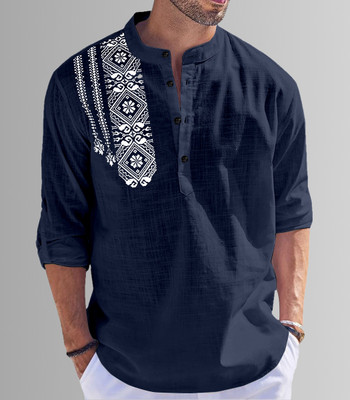 Fashion Marts Men Printed Straight Kurta(Light Blue)