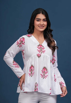 GURU TEXTILESS Women Printed A-line Kurta(White)