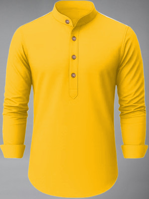 Univibe Men Solid A-line Kurta(Yellow)