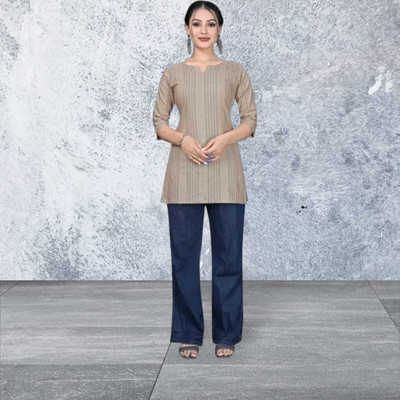 Texpa Creatione Formal Printed Women Beige Top