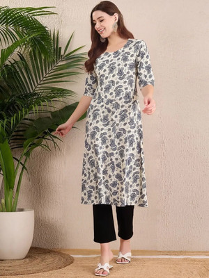 Moda Repido Women Printed A-line Kurta(Grey)
