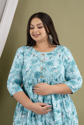 Zyla Women Printed Anarkali Kurta(Light Blue)