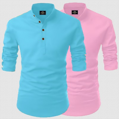 Kavyangle Creation Men Solid Straight Kurta(Blue, Pink)