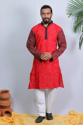 Blissbie Men Self Design Straight Kurta(Red)