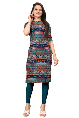 RANGRASIYA CORPORATION Women Printed Straight Kurta(Blue)