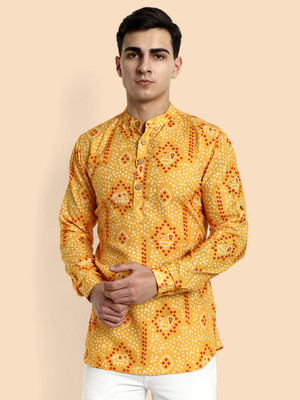 Vardha Men Printed Straight Kurta(Yellow, White, Red)