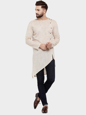 Enchanted Drapes Women Solid Asymmetric Kurta(Beige)