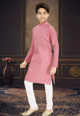 Liten Boys Striped Straight Kurta(Pink)