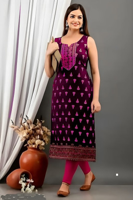 dkm creations Women Printed Straight Kurta(Light Blue)