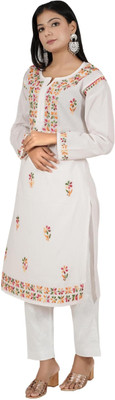 Era Chikan Women Embroidered Ethnic Dress Kurta(White, Multicolor)