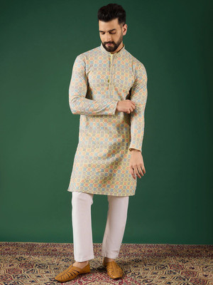 ANOUK Men Floral Print Straight Kurta(Multicolor)