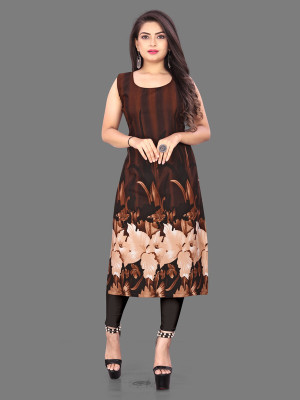 tanvi creation Women Printed Straight Kurta(Brown)
