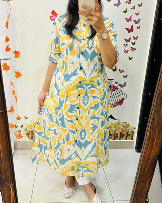 jatin fashion Women Printed A-line Kurta(Yellow)
