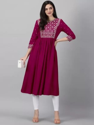 FASHION PATTI Women Embroidered A-line Kurta(Purple)