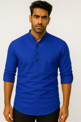 PRIMEICON Men Solid Straight Kurta(Dark Blue)