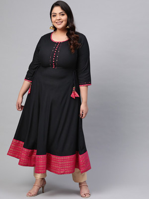 AKIKO Women Printed Anarkali Kurta(Black)
