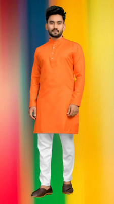 Hodler Fab Men Solid Straight Kurta(Orange)