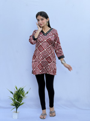 Lefri Handicraft Women Printed Straight Kurta(Maroon)
