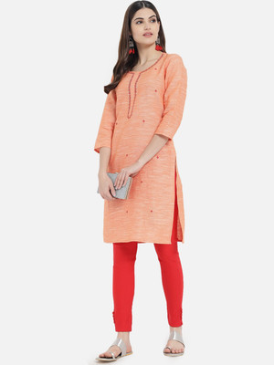 TARUBI Women Self Design Straight Kurta(Orange)