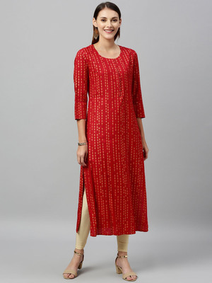 kipek Women Printed Straight Kurta(Red)
