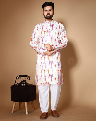 PINK WISH Men Colorblock Straight Kurta(Multicolor)