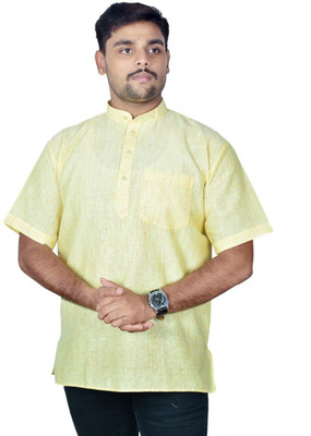 Divine creation Men Self Design Straight Kurta(Yellow)