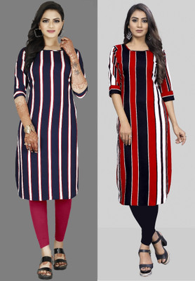 tanvi creation Women Striped Straight Kurta(Red, Purple)