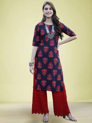 Moda Rapido Men Geometric Print Straight Kurta(Black)
