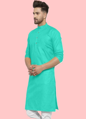 OMKAR EN TRENDS Men Printed Straight Kurta(Light Green)