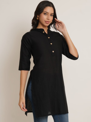 Roseverse Casual Embroidered Women Black Top