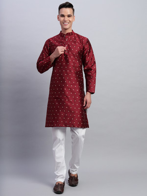 rutva Men Woven Design Straight Kurta(Maroon)