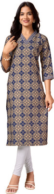 MS Creation Women Printed Straight Kurta(Blue)