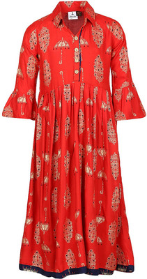 Sangria Girls Self Design A-line Kurta(Red)