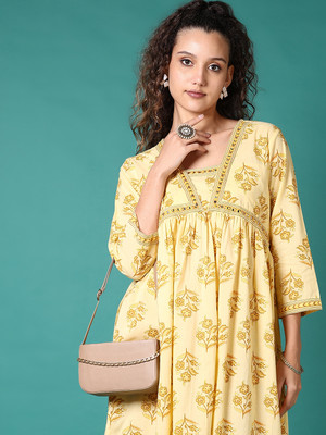 V-MART Women Solid A-line Kurta(Yellow)