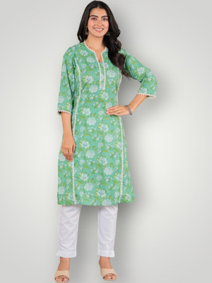 Jaipuur Trend Women Embroidered Straight Kurta(Green)