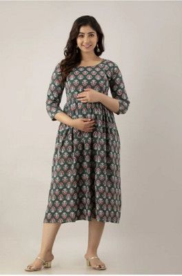 Rishit creation Women Printed Flared Kurta(Brown)