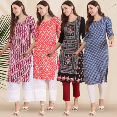 1 Stop Fashion Women Printed Straight Kurta(Multicolor)