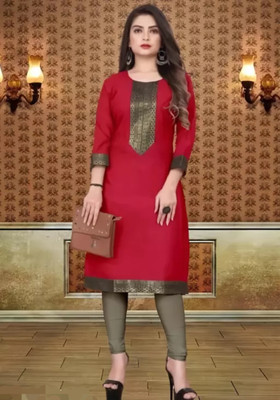 SamarthCreation Women Woven Design Straight Kurta(Maroon)